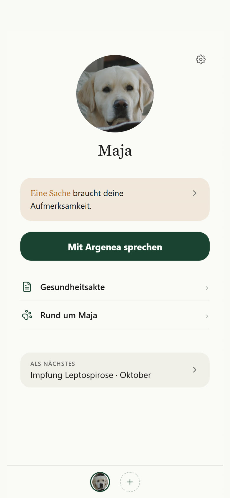 Die Argenea-App auf einem Handy: die Gesundheitsakte eines Hundes.